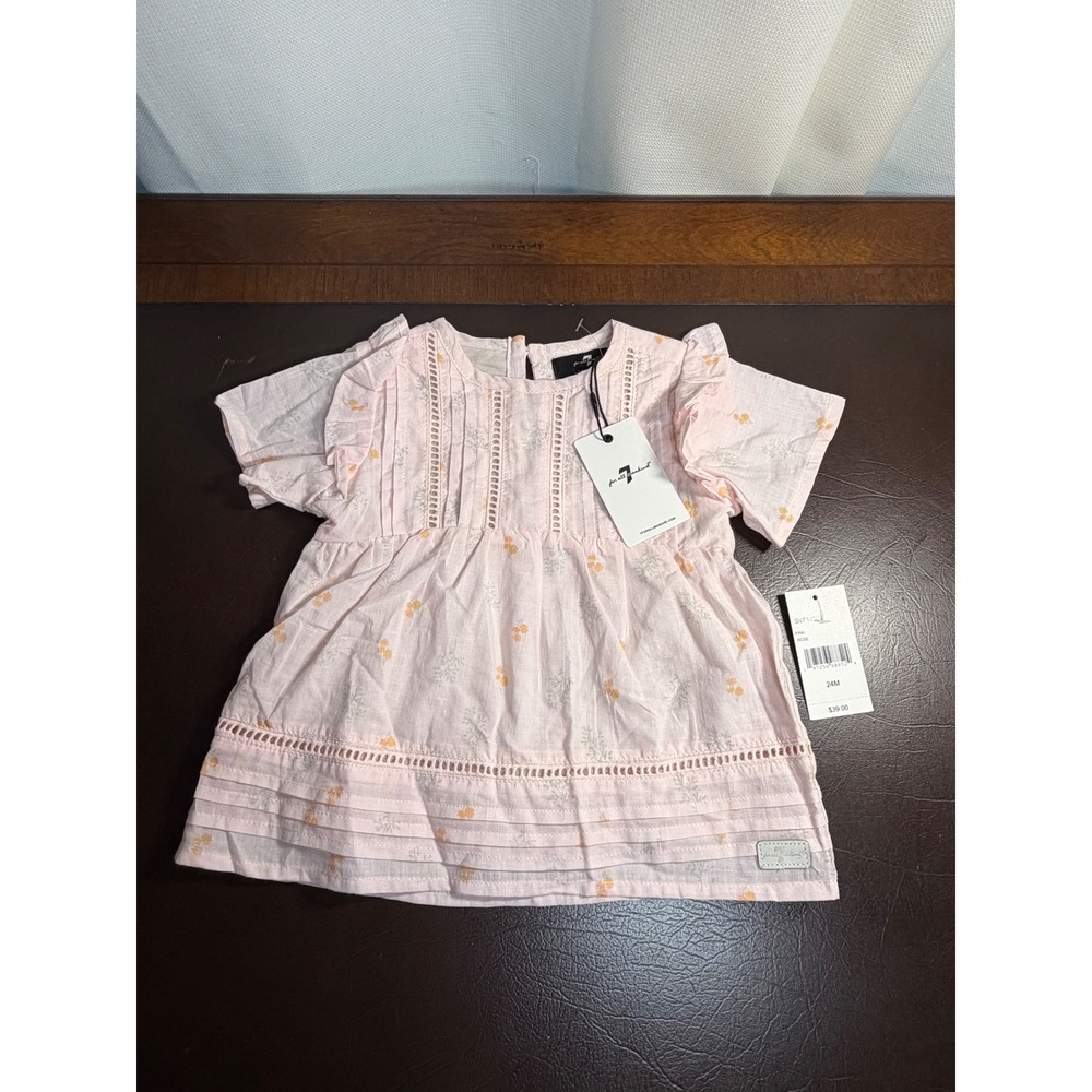 7 For All Mankind Baby Girl Pink Rose Floral Ruffle Sleeve Top 24M SVF14288